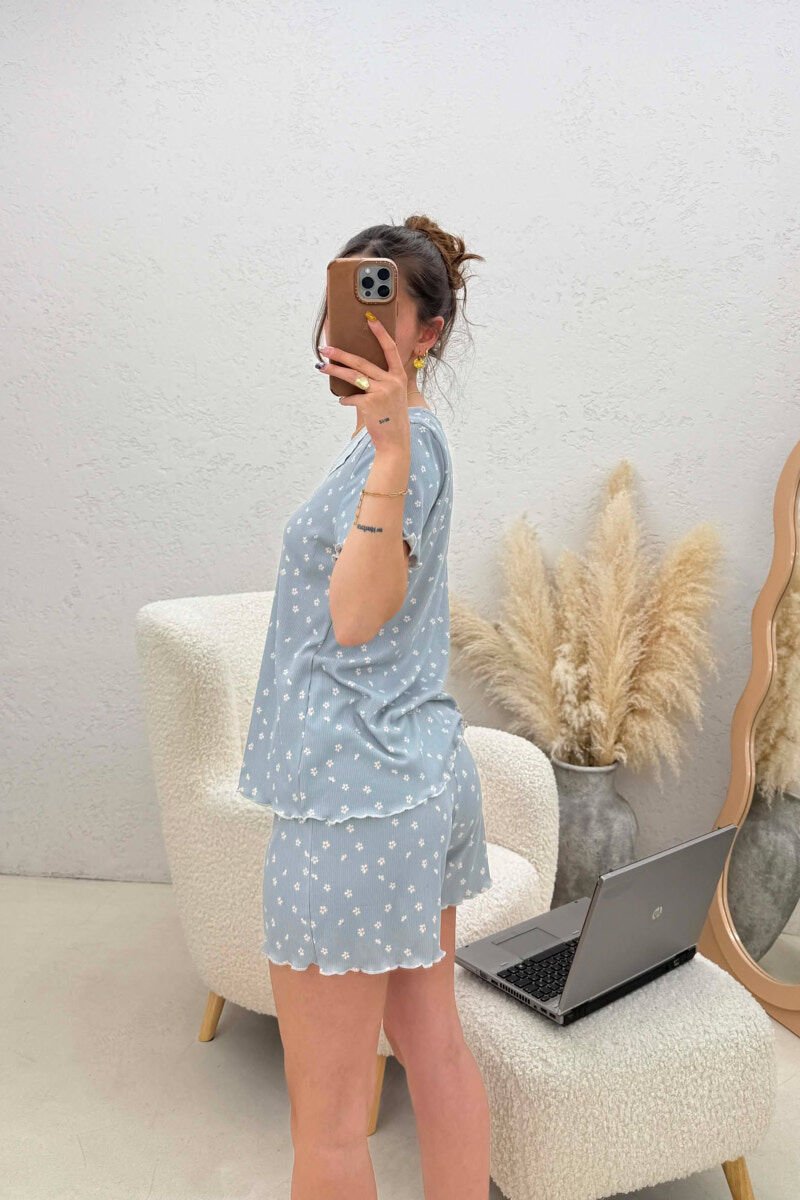 FLOWERS DESIGN SHIRT+ SHORTS WOMEN PYJAMAS GREY/GRI - 3