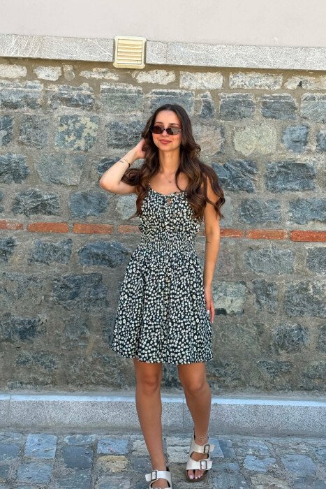 FLOWERS DESIGN THIN STRAPS WOMAN DRESS BLACK/ E ZEZE - 2