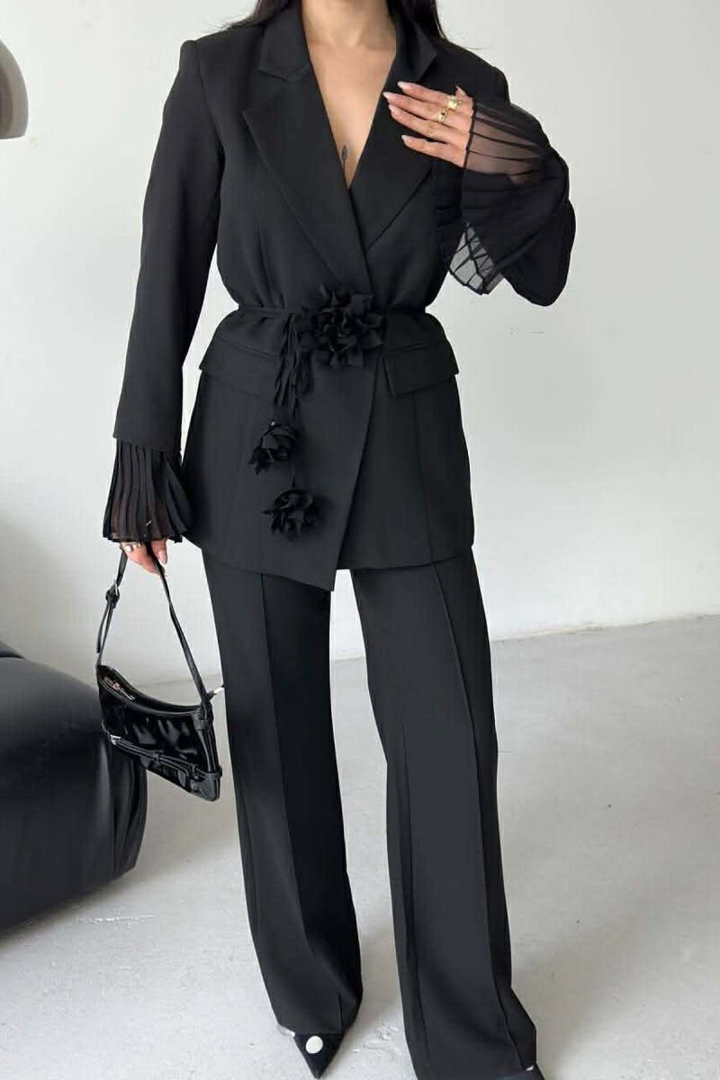 FLOWERS DETAIL LACING JACKET + TROUSERS WOMAN SET BLACK/ E ZEZE - 8