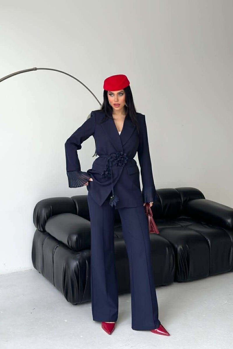 FLOWERS DETAIL LACING JACKET + TROUSERS WOMAN SET BLUE/BLU - 1