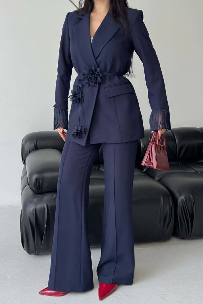FLOWERS DETAIL LACING JACKET + TROUSERS WOMAN SET BLUE/BLU - 6