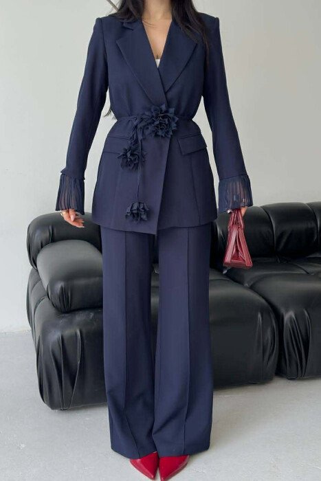 FLOWERS DETAIL LACING JACKET + TROUSERS WOMAN SET BLUE/BLU - 7
