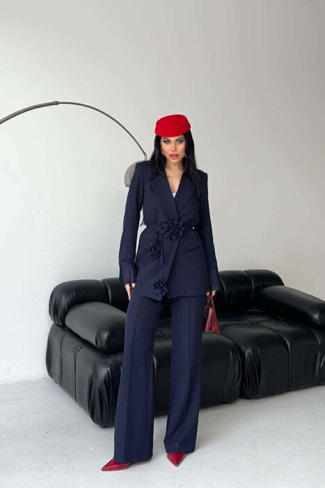 FLOWERS DETAIL LACING JACKET + TROUSERS WOMAN SET BLUE/BLU - 11