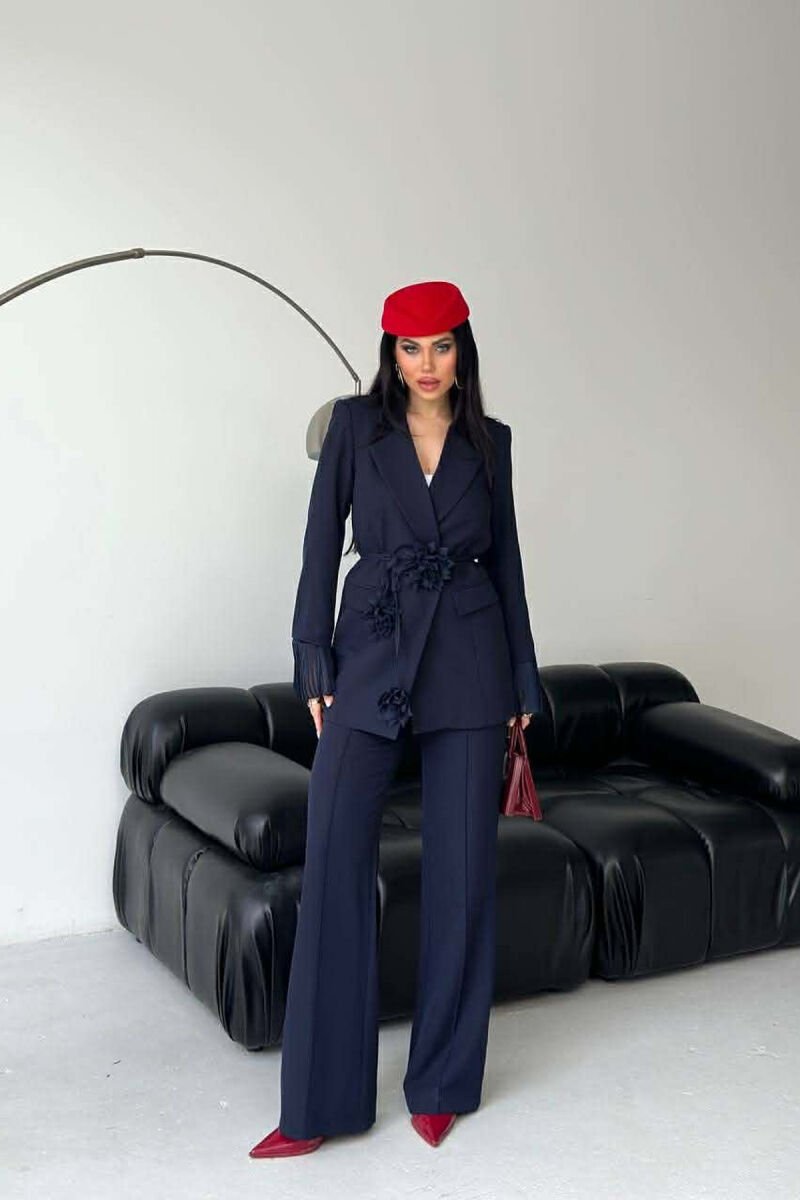 FLOWERS DETAIL LACING JACKET + TROUSERS WOMAN SET BLUE/BLU - 11