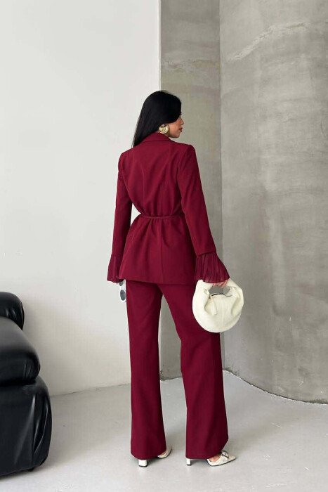 FLOWERS DETAIL LACING JACKET + TROUSERS WOMAN SET BURGUNDY/VISHNJE - 8