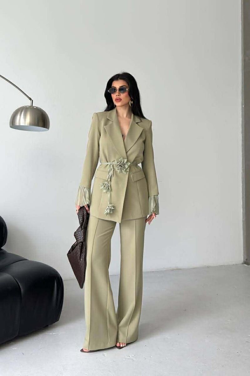 FLOWERS DETAIL LACING JACKET + TROUSERS WOMAN SET MINT/MENTE - 1