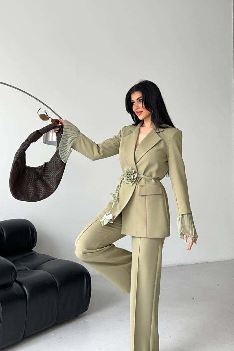 FLOWERS DETAIL LACING JACKET + TROUSERS WOMAN SET MINT/MENTE - 2