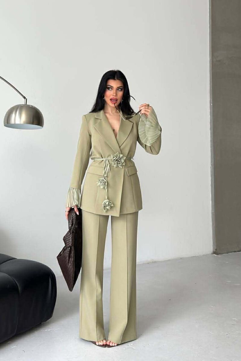 FLOWERS DETAIL LACING JACKET + TROUSERS WOMAN SET MINT/MENTE - 3