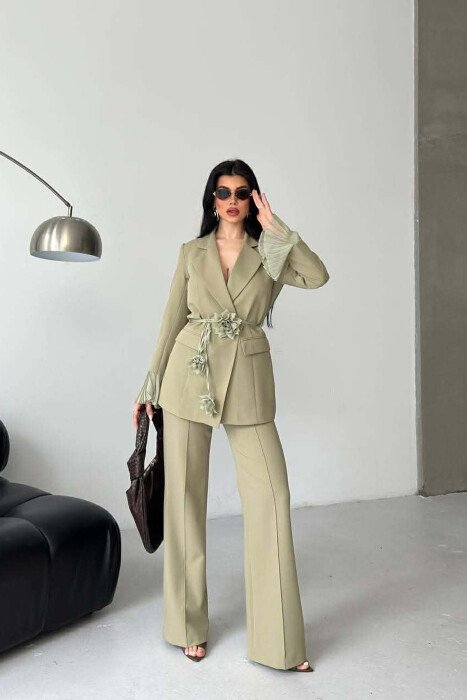 FLOWERS DETAIL LACING JACKET + TROUSERS WOMAN SET MINT/MENTE - 4