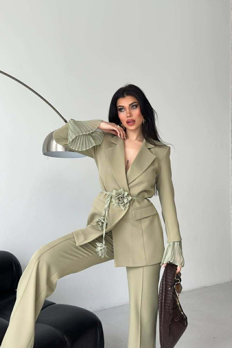 FLOWERS DETAIL LACING JACKET + TROUSERS WOMAN SET MINT/MENTE - 5