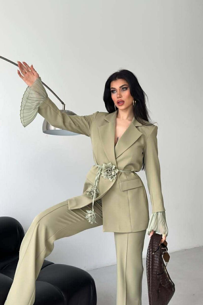 FLOWERS DETAIL LACING JACKET + TROUSERS WOMAN SET MINT/MENTE - 6