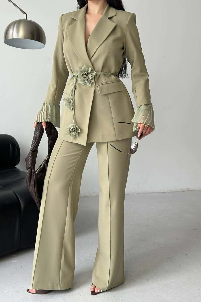 FLOWERS DETAIL LACING JACKET + TROUSERS WOMAN SET MINT/MENTE - 7
