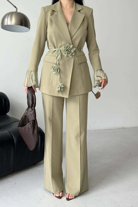 FLOWERS DETAIL LACING JACKET + TROUSERS WOMAN SET MINT/MENTE - 8