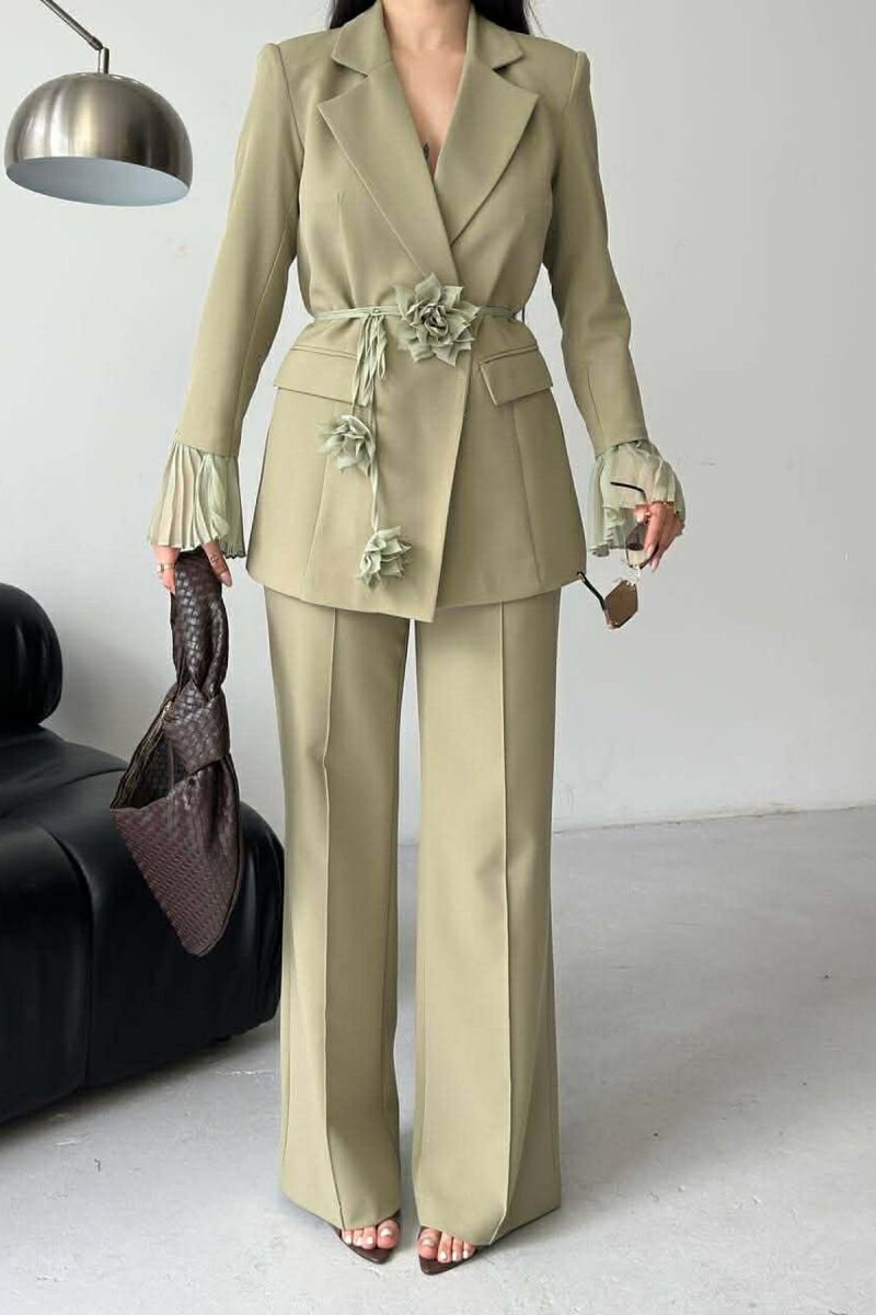 FLOWERS DETAIL LACING JACKET + TROUSERS WOMAN SET MINT/MENTE - 8