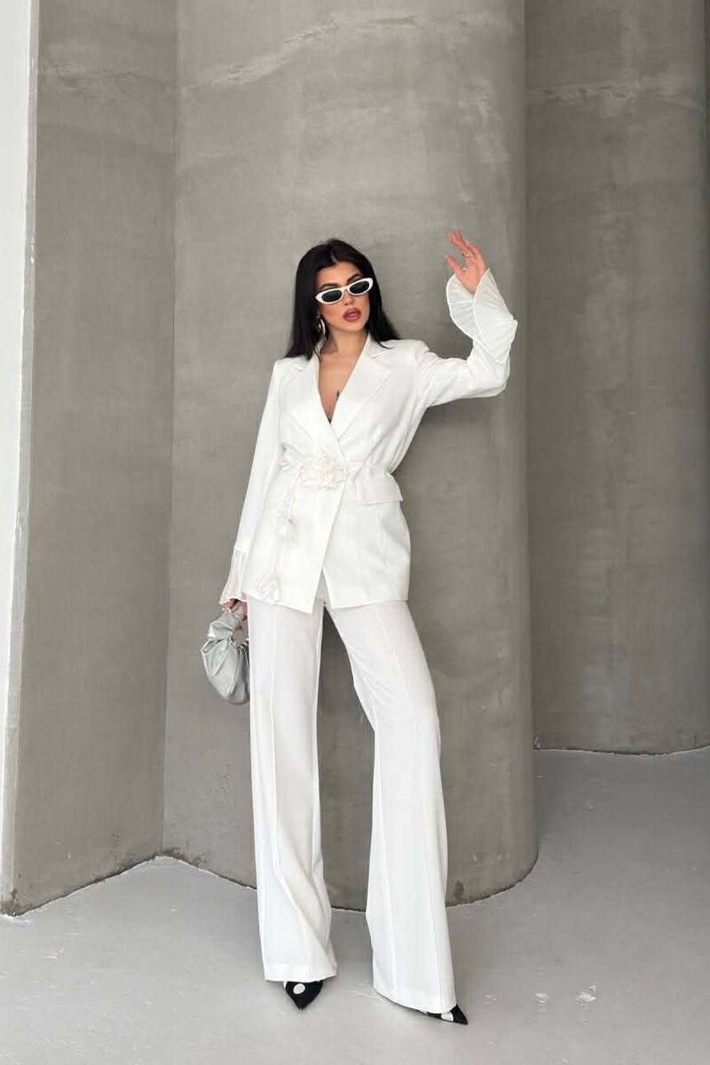 FLOWERS DETAIL LACING JACKET + TROUSERS WOMAN SET WHITE-E BARDHE - 5