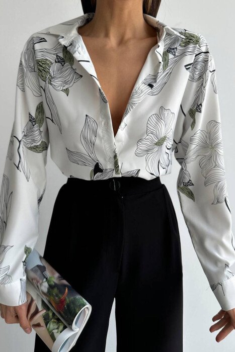 FLOWERS WOMAN SHIRT WHITE-E BARDHE - KLAUDIO FASHION