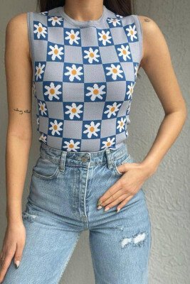 FLOWERY WOMAN TANK TOP BLUE/BLU - KLAUDIO FASHION