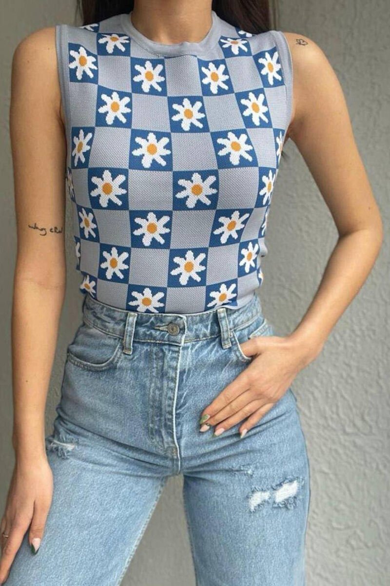 FLOWERY WOMAN TANK TOP BLUE/BLU - 1