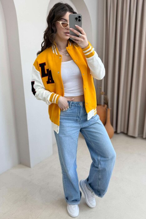 FLUFFY A&J FRONT LOGO BUTTON WOMEN JACKET YELLOW/E VERDHE 