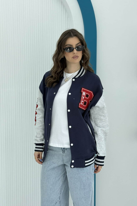FLUFFY B LETTER FRONT LOGO WOMEN JACKET BLUE/BLU - 1