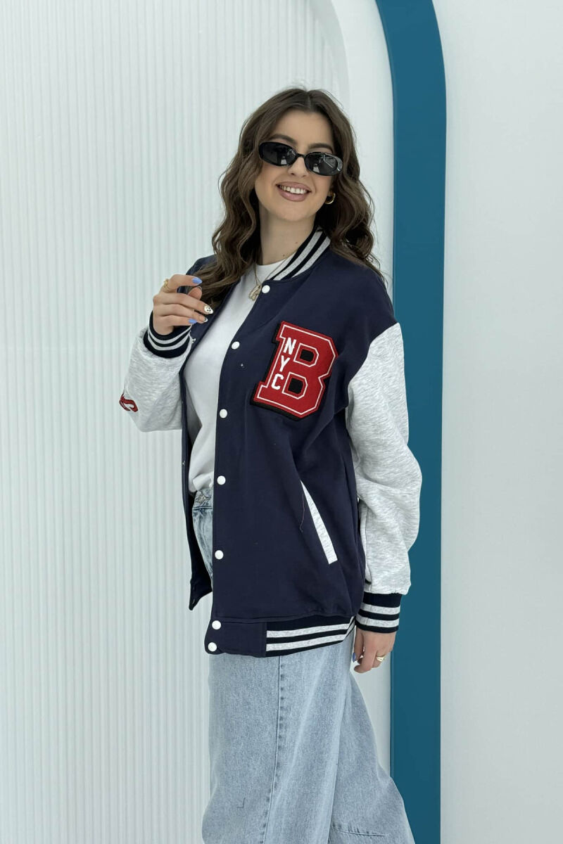 FLUFFY B LETTER FRONT LOGO WOMEN JACKET BLUE/BLU - 5