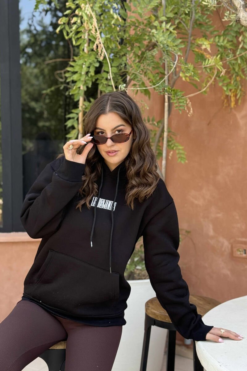 FLUFFY BACK DESIGN WOMEN HOODIE BLACK/ E ZEZE - 2