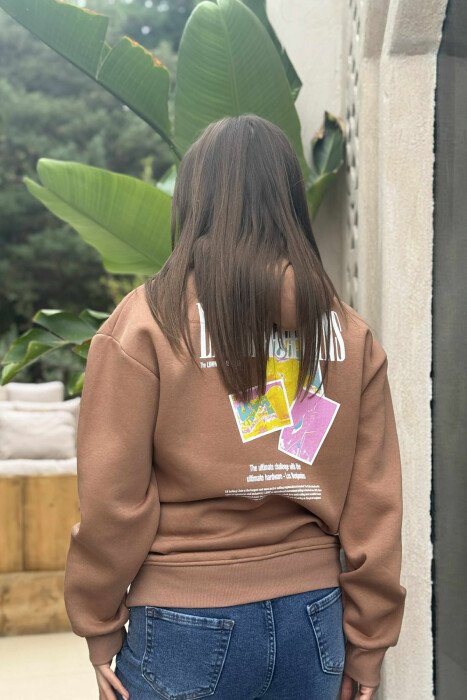FLUFFY BACK DESIGN WOMEN HOODIE BROWN/KAFE - 3