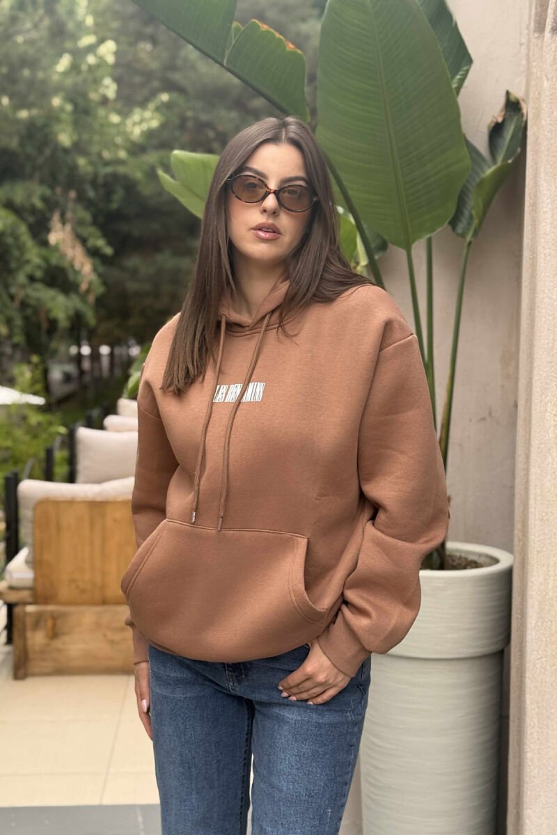 FLUFFY BACK DESIGN WOMEN HOODIE BROWN/KAFE - 2