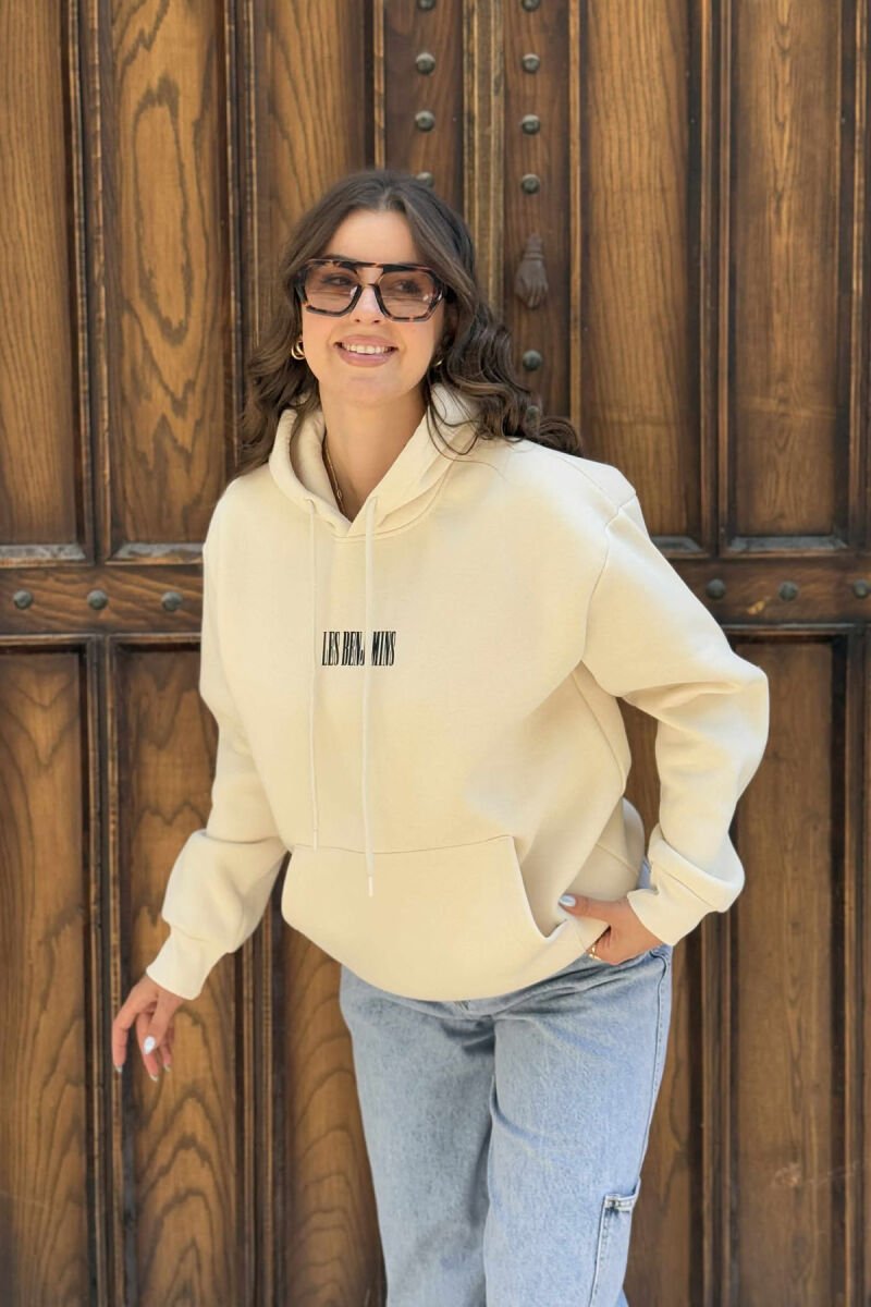 FLUFFY BACK DESIGN WOMEN HOODIE CREAM/KREM - 2