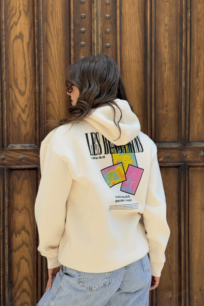 FLUFFY BACK DESIGN WOMEN HOODIE CREAM/KREM - 4