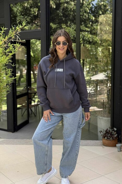 FLUFFY BACK DESIGN WOMEN HOODIE DARK GREY/GEE 