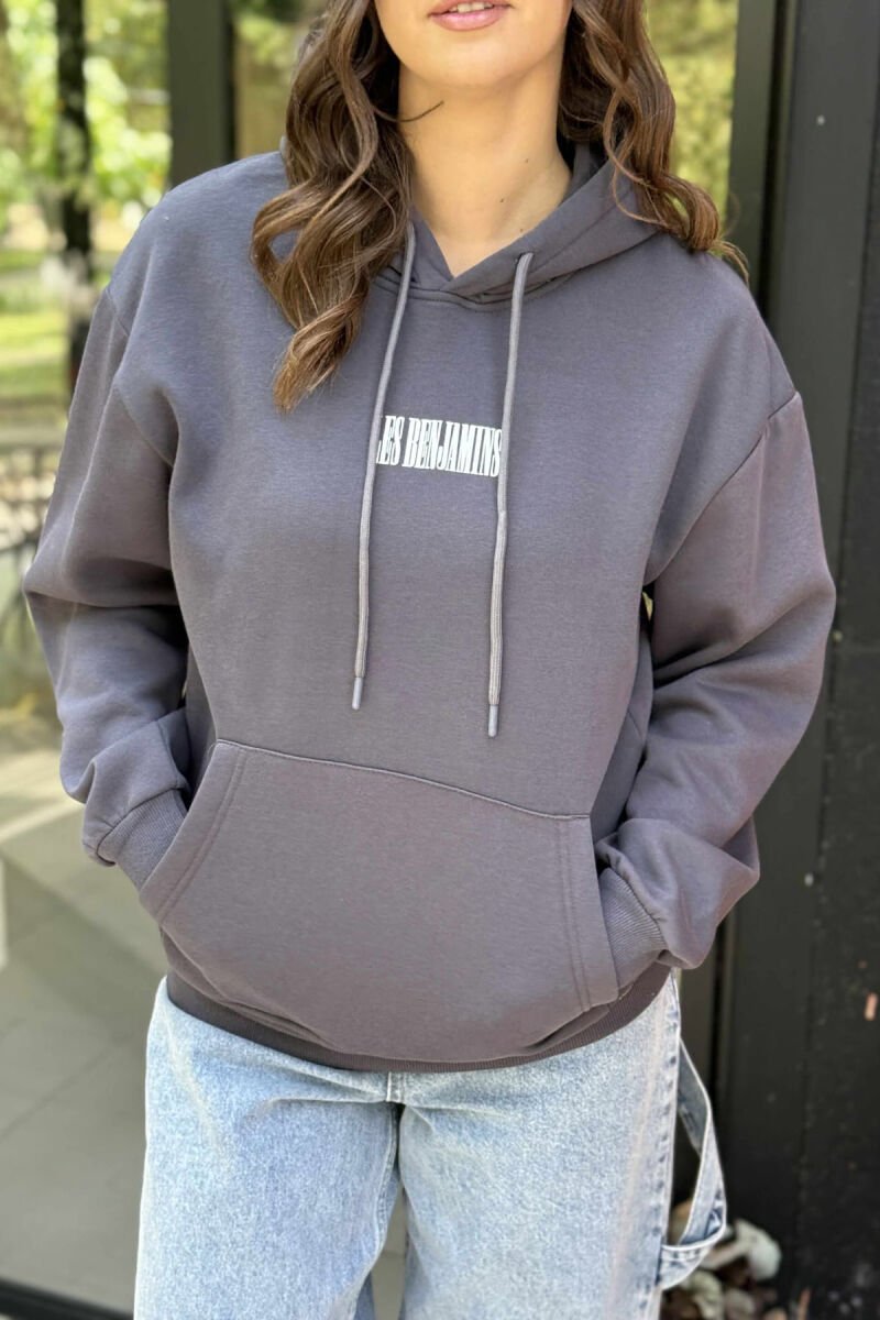 FLUFFY BACK DESIGN WOMEN HOODIE DARK GREY/GEE - 4