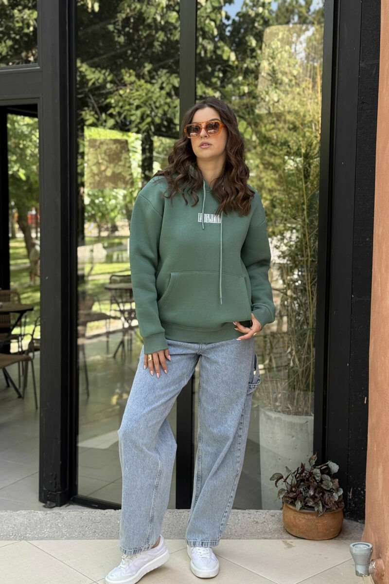 FLUFFY BACK DESIGN WOMEN HOODIE GREEN/JESHILE - 1