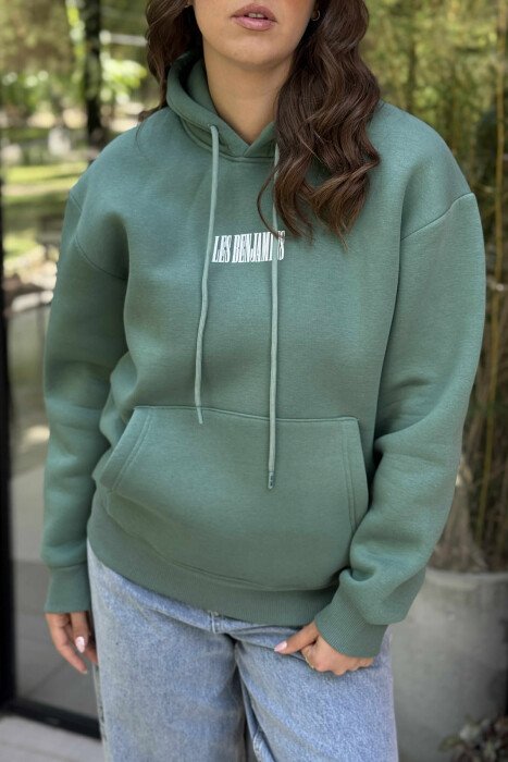 FLUFFY BACK DESIGN WOMEN HOODIE GREEN/JESHILE - 4