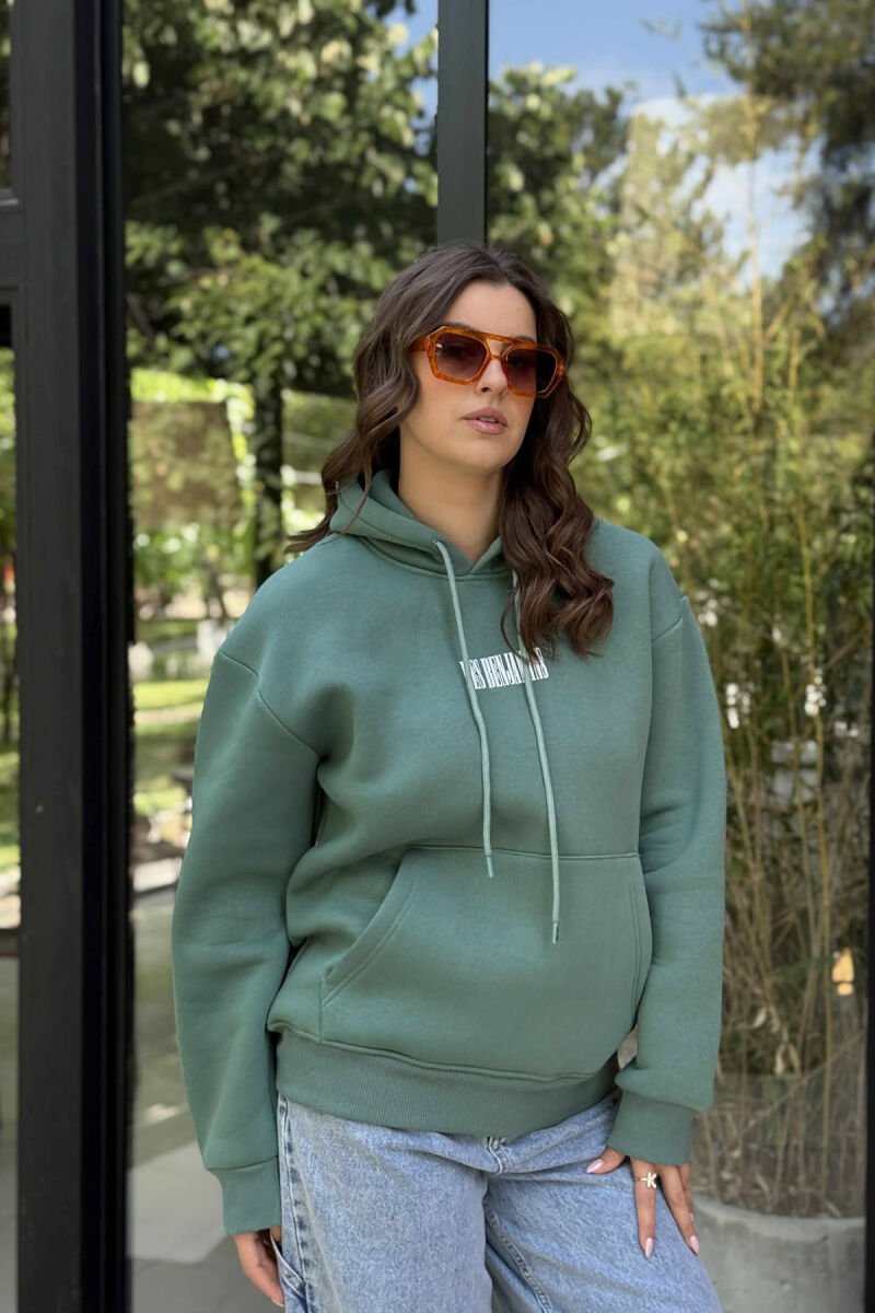 FLUFFY BACK DESIGN WOMEN HOODIE GREEN/JESHILE - 3