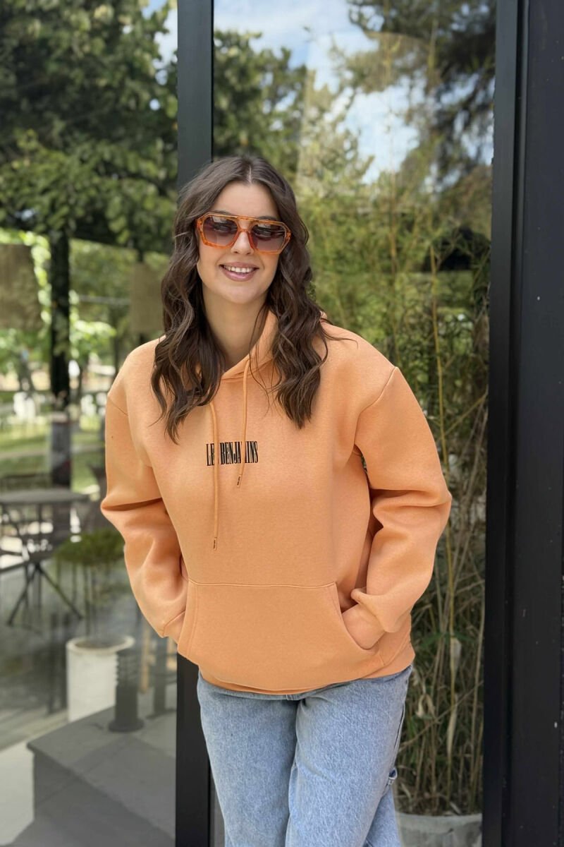 FLUFFY BACK DESIGN WOMEN HOODIE ORANGE/PORTOKALLI - 2