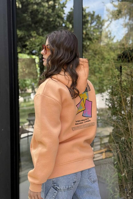 FLUFFY BACK DESIGN WOMEN HOODIE ORANGE/PORTOKALLI - 3