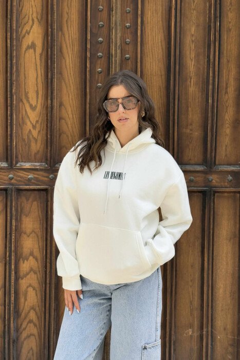 FLUFFY BACK DESIGN WOMEN HOODIE WHITE-E BARDHE 