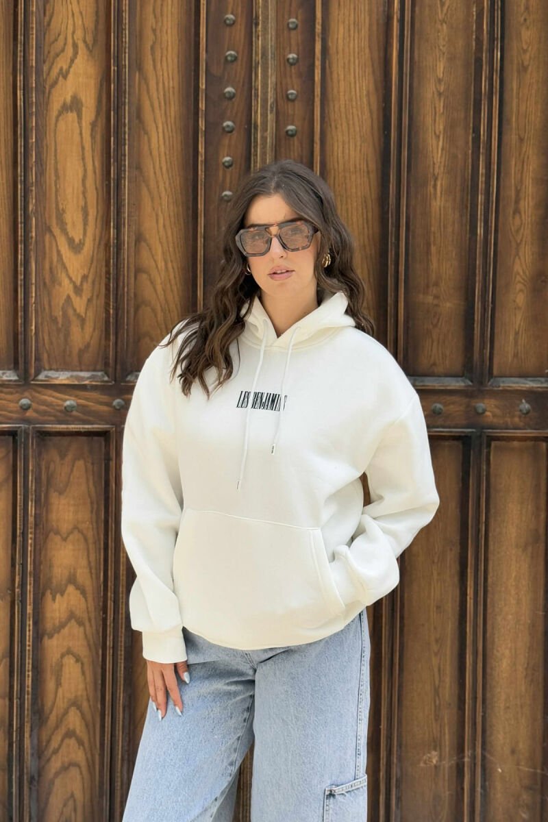 FLUFFY BACK DESIGN WOMEN HOODIE WHITE-E BARDHE - 1