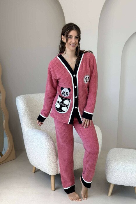 FLUFFY BUTTONS WOMAN PYJAMAS POWDER/PUDER - KLAUDIO FASHION