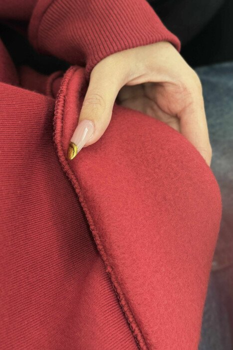 FLUFFY COTTON SIMPLE WOMAN SWEATSHIRT BURGUNDY/VISHNJE - 2