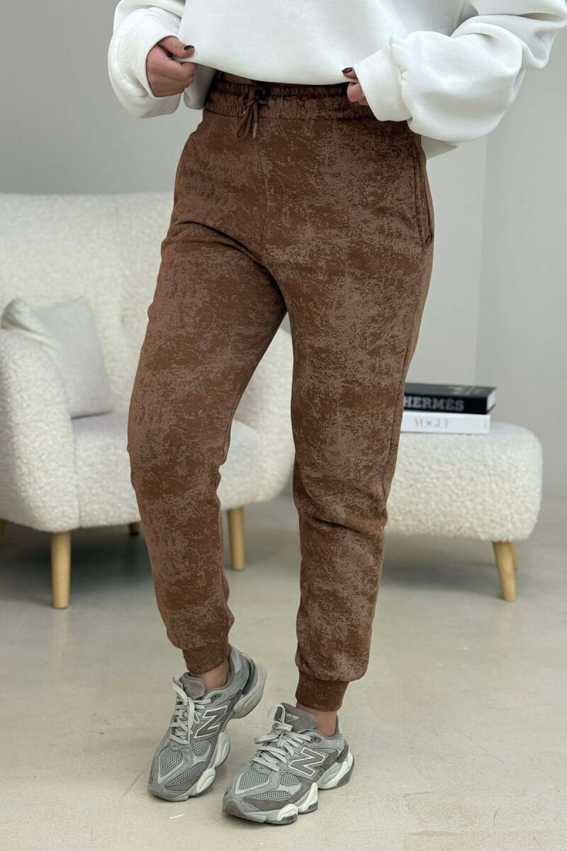 FLUFFY ELASTIC WAIST WOMEN JOGGERS BROWN/KAFE - 1