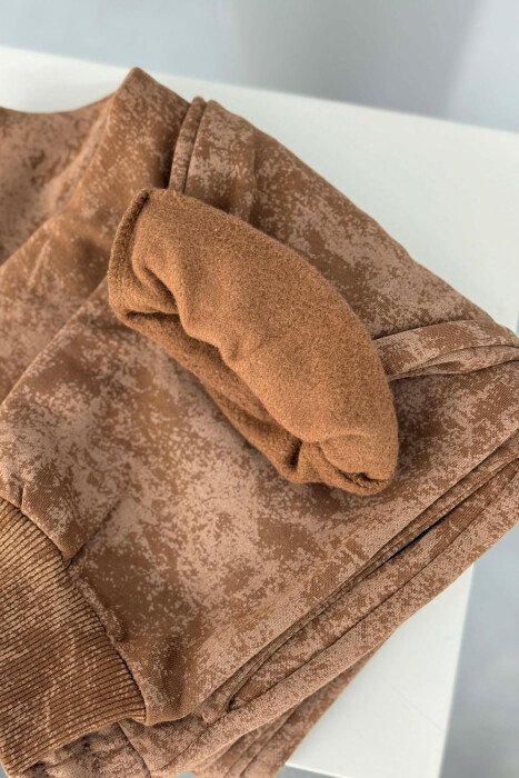 FLUFFY ELASTIC WAIST WOMEN JOGGERS BROWN/KAFE - 5