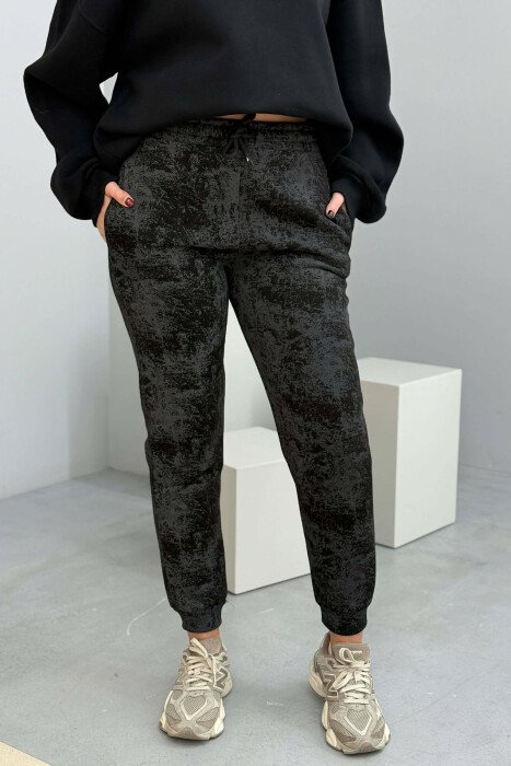 FLUFFY ELASTIC WAIST WOMEN JOGGERS DARK GREY/GEE - 5