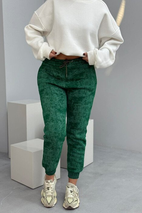FLUFFY ELASTIC WAIST WOMEN JOGGERS GREEN/JESHILE - KLAUDIO FASHION