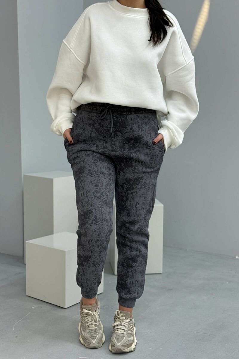 FLUFFY ELASTIC WAIST WOMEN JOGGERS LIGHT GREY/GZ - 1