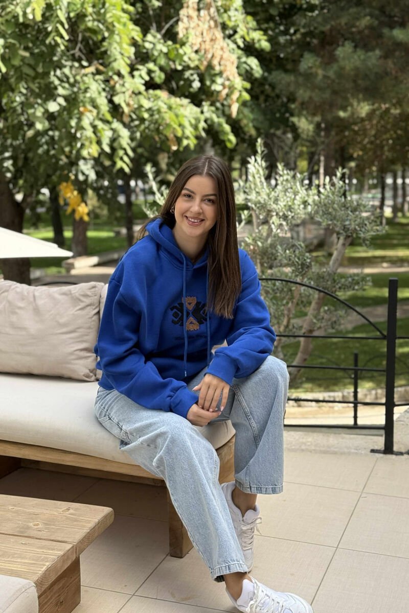FLUFFY FRONT & BACK DESIGN WOMEN HOODIE BLUE/BLU - 1