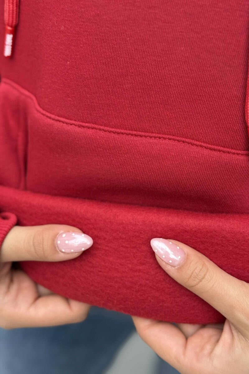 FLUFFY FRONT & BACK DESIGN WOMEN HOODIE RED/E KUQE - 4