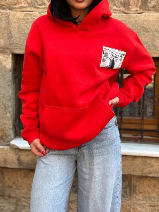 FLUFFY FRONT & BACK IMAGE WOMAN HOODIE RED/E KUQE - 2