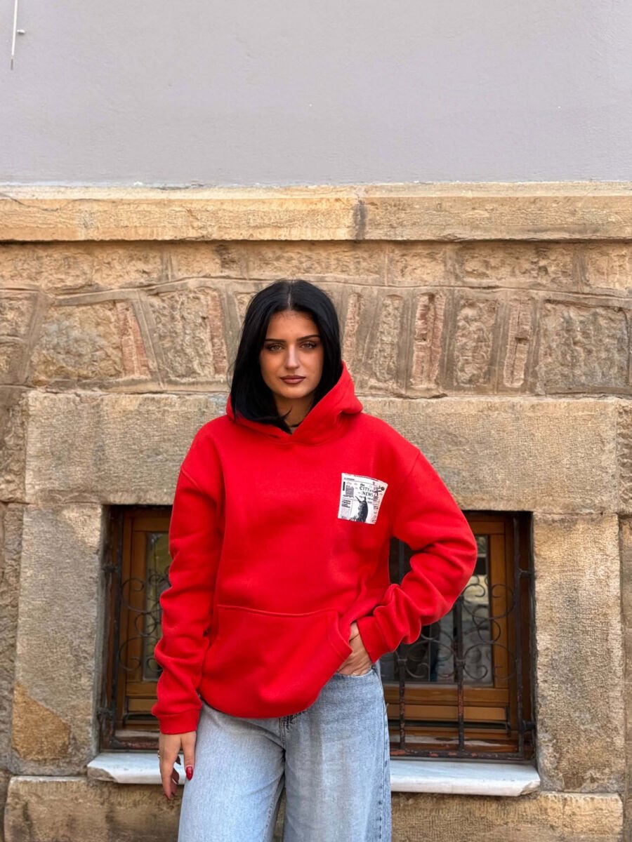 FLUFFY FRONT & BACK IMAGE WOMAN HOODIE RED/E KUQE - 3